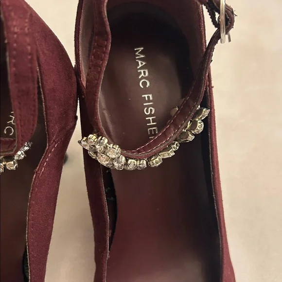 Marc Fisher Burgundy Suede Rhinestone Ankle Strap Heels
Size 6.5 - Picture 6 of 12